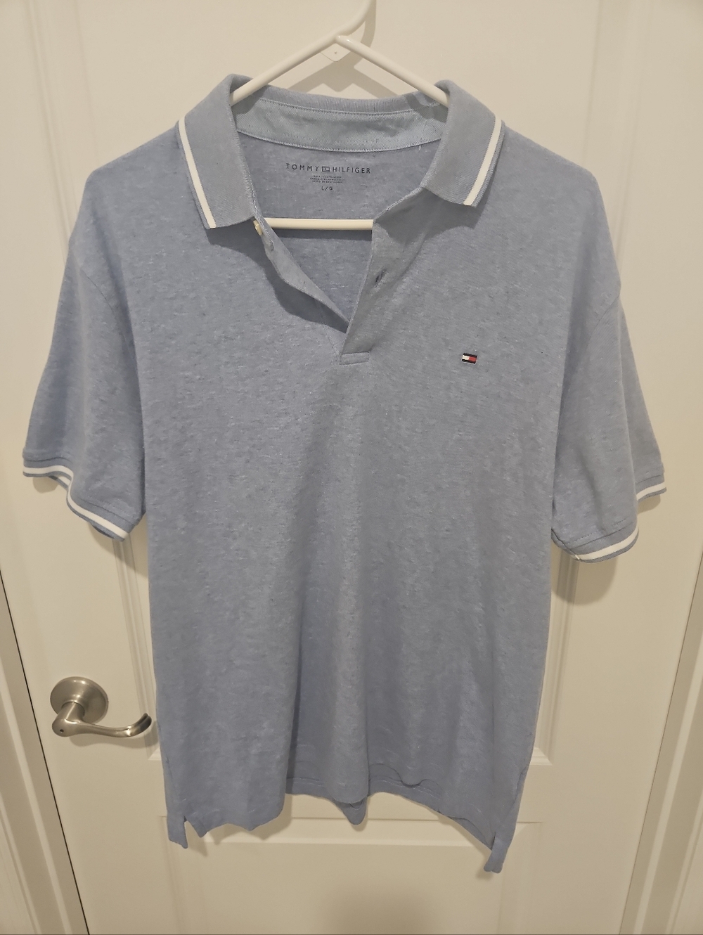 Tommy Hilfiger Polo Shirt Blue Short Sleeve Cotton Classic Logo Men’s L